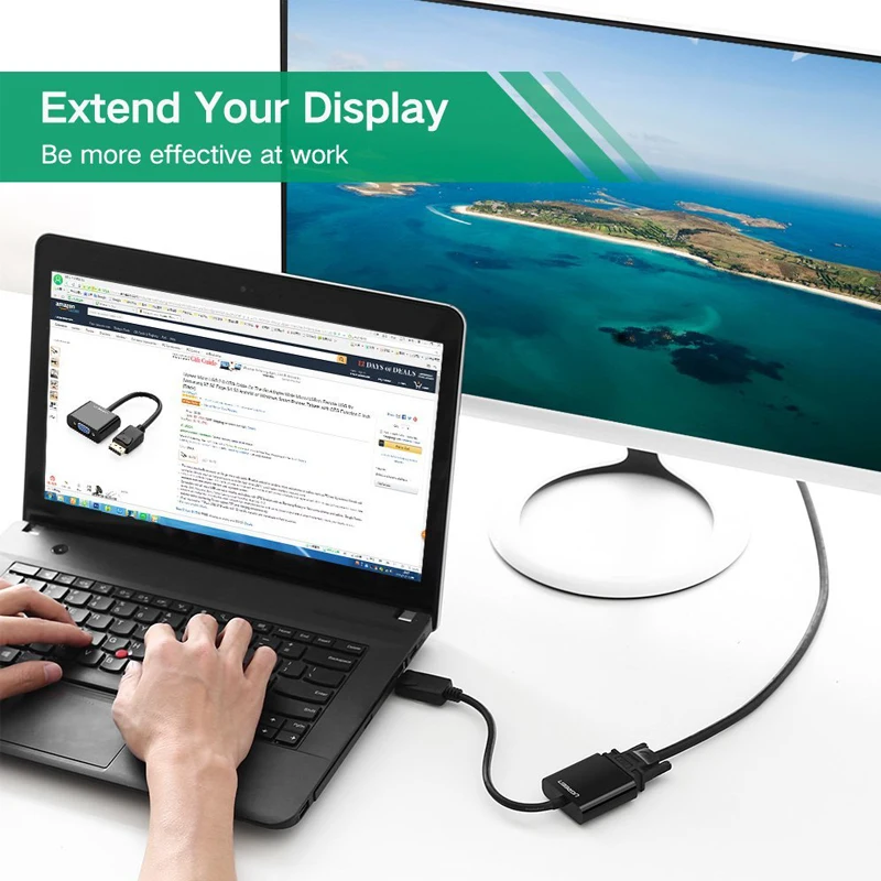 Адаптер Ugreen 1080P для порта дисплея на VGA переходник DP папа мама кабель конвертер