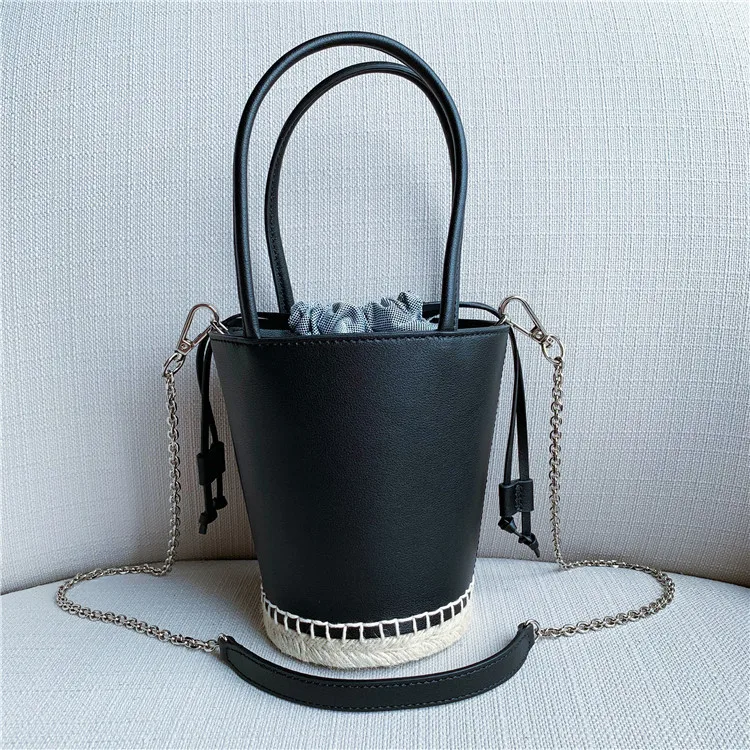 

Genuine Leather Women Bucket Bag Straw Shoulder Bags Luxury Handbags Women Bags Designer Purses and Handbags Bolsa Feminina