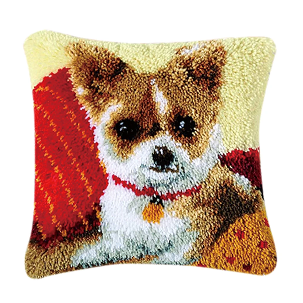 Cushion Latch Hook Kits for Kids Beginners Embroidery Cat Dog Pillow Cover Rug Making Kits Christmas Gifts