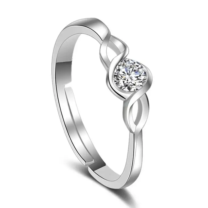 

Korean New Fashion 925 Sterling Silver geometric heart - shaped Ultra - luxury Cubic Zirconia Opening Rings For Women S-R57