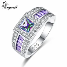 Lingmei atacado casamento banda sterlingjewelry presentes multi & azul & branco & roxo zircão prata colorring tamanho 6 7 8 9