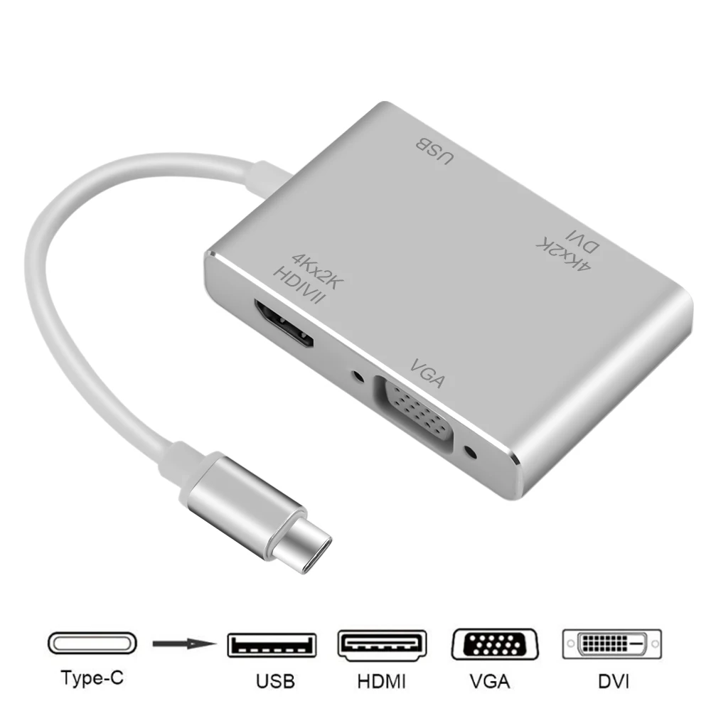 4 в 1 USB C type C к HDMI VGA DVI USB 3,0 кабель-адаптер для ноутбука тв для Macbook HDMI Кабель-адаптер конвертер для мыши