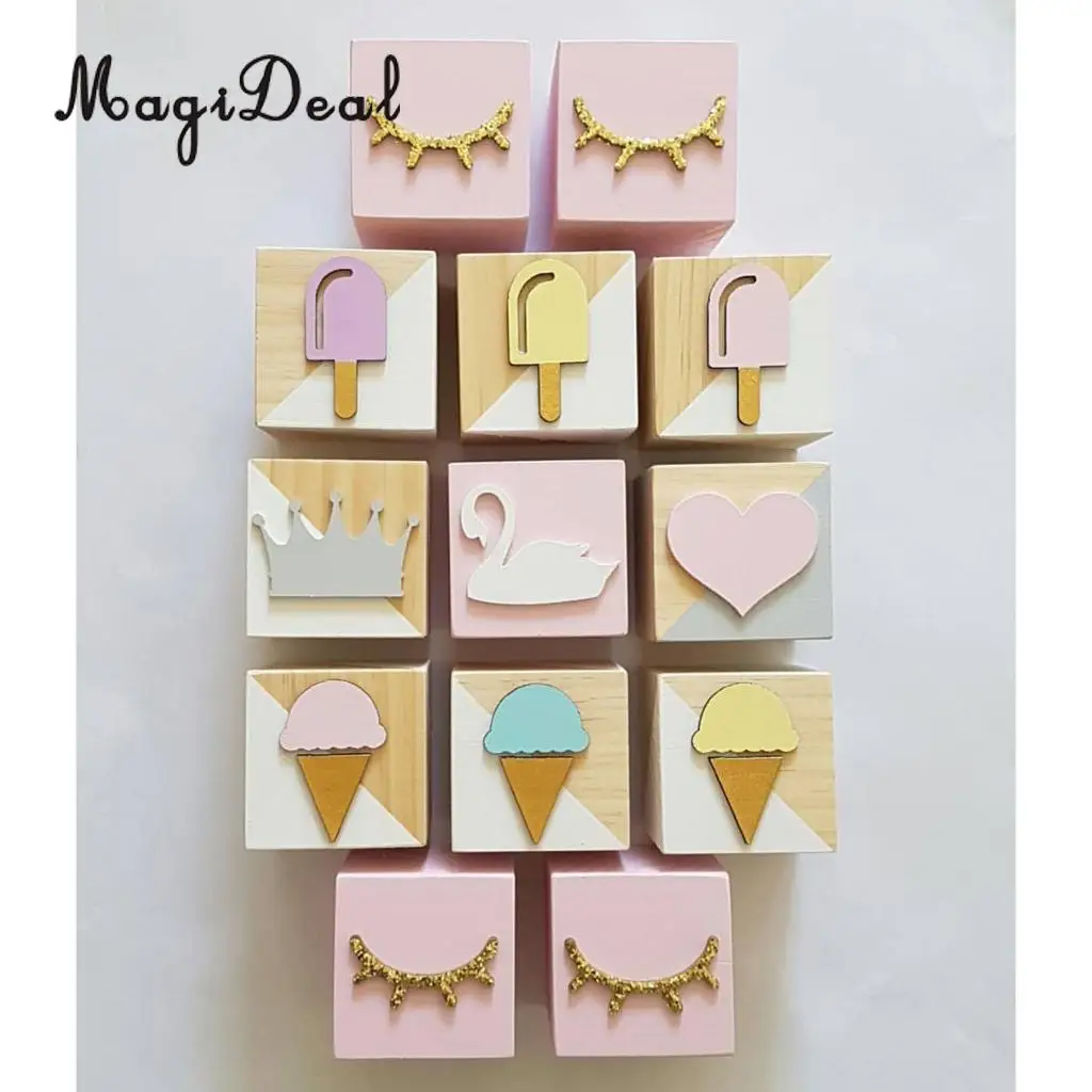 MagiDeal  LOT x 3 CUBES 40 mm WOODEN BLOCKS BUNDLE SET PINE BABY GIRLS BOYS WOOD NATURAL ECO BRICKS Heart