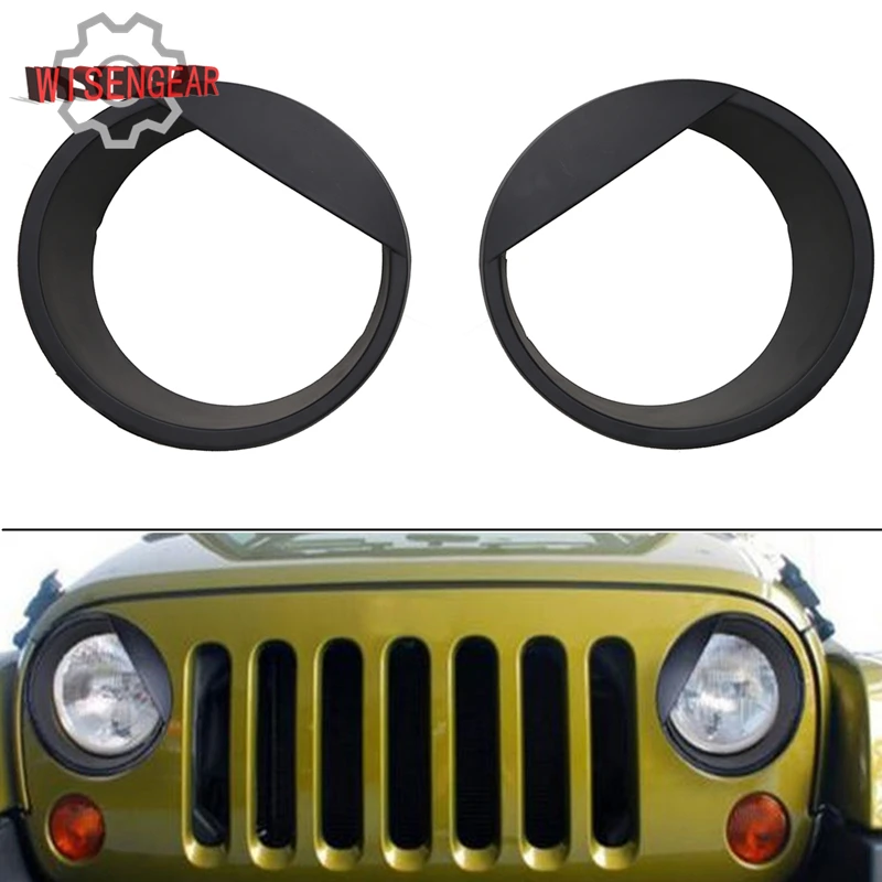 WISENGEAR 2x For Jeep Wrangler JK Angry Eyes Headlight Trim Cover For