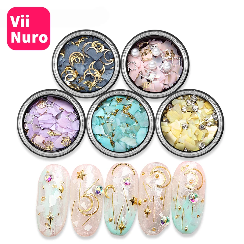 ViiNuro, 6 цветов, украшение для ногтей в виде раковины, для японского дизайна ногтей, Необычные 3D украшения для ногтей, смешанные стильные стразы, украшения для DIY