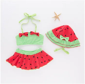 

Swimwear Watermelon Printing Baby Girls spa Bikini + hat Cute Summer Fashion 2t-6
