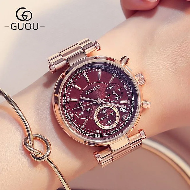 Buy GUOU Women's Watches Calendar Luxury saat Ladies
