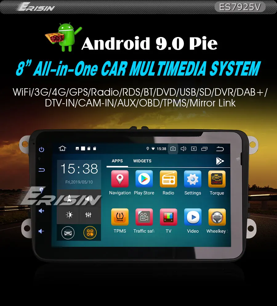 Best 8" Android 9.0 Pie OS Car DVD Multimedia GPS Radio for Volkswagen Touran 2003-2014 & Tiguan 2007-2015 & T5 Multivan 2010-2013 1