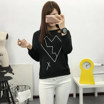 

Women Simple Print Long Sleeves O-neck Casual Hoodies Autumn Pullover Loose Pullovers Black/White/Red Sweatshirt Female