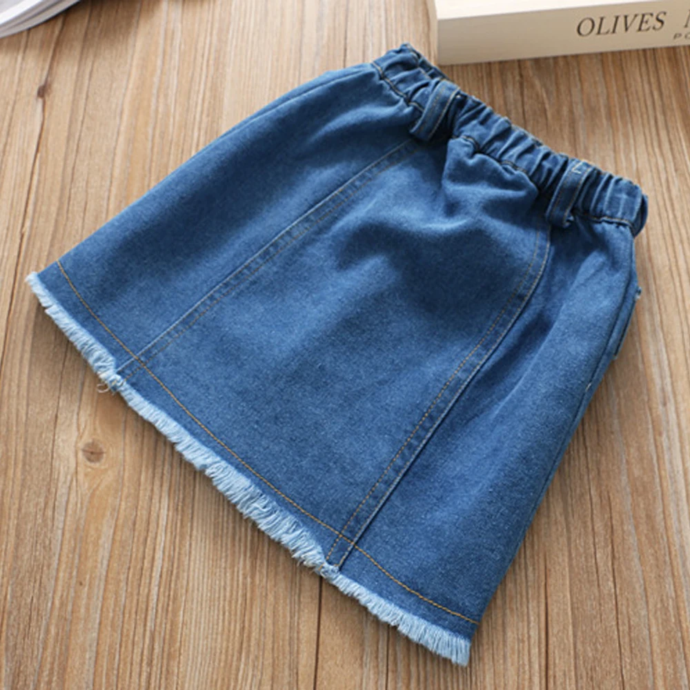 Babyinstar/ Летняя короткая джинсовая юбка трапециевидной формы с бахромой сбоку для девочек Модная Джинсовая юбка с высокой талией Асимметричные детские юбки