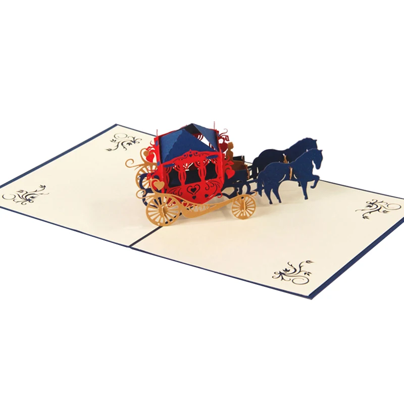  Brand New Horse Carriage 3D Pop- up Greeting /Invitation CardS By Chinese Paper-Cut Art 16x13 cm Ro - 32726063944
