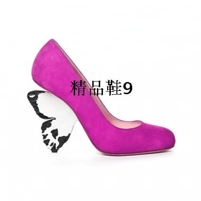 

2018 Designer Kid Suede Mary Janes Pumps Women More Than 8 CM Heel Butterfly Heel Leather Autumn Runway 43CM Shoes Women Career