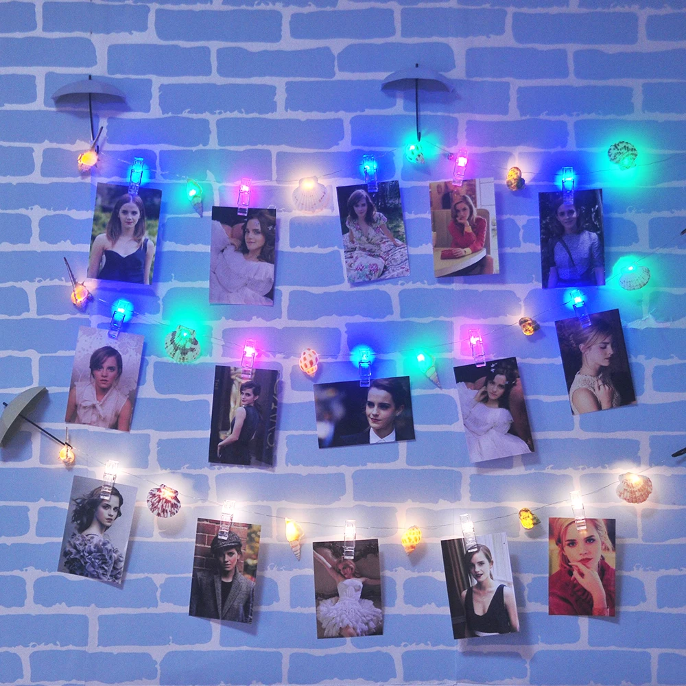 

Natural Sea Shell Photo Clip LED String Lights Fairy Lights Outdoor Battery Operated Garland Christmas Decoration Party Wedding