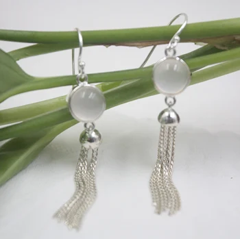 

Real Sterling S925 Silver Dangle Earrings Pink Crystal Round Tassel For Women Ladies Girl 56*8mm Earrings Drop