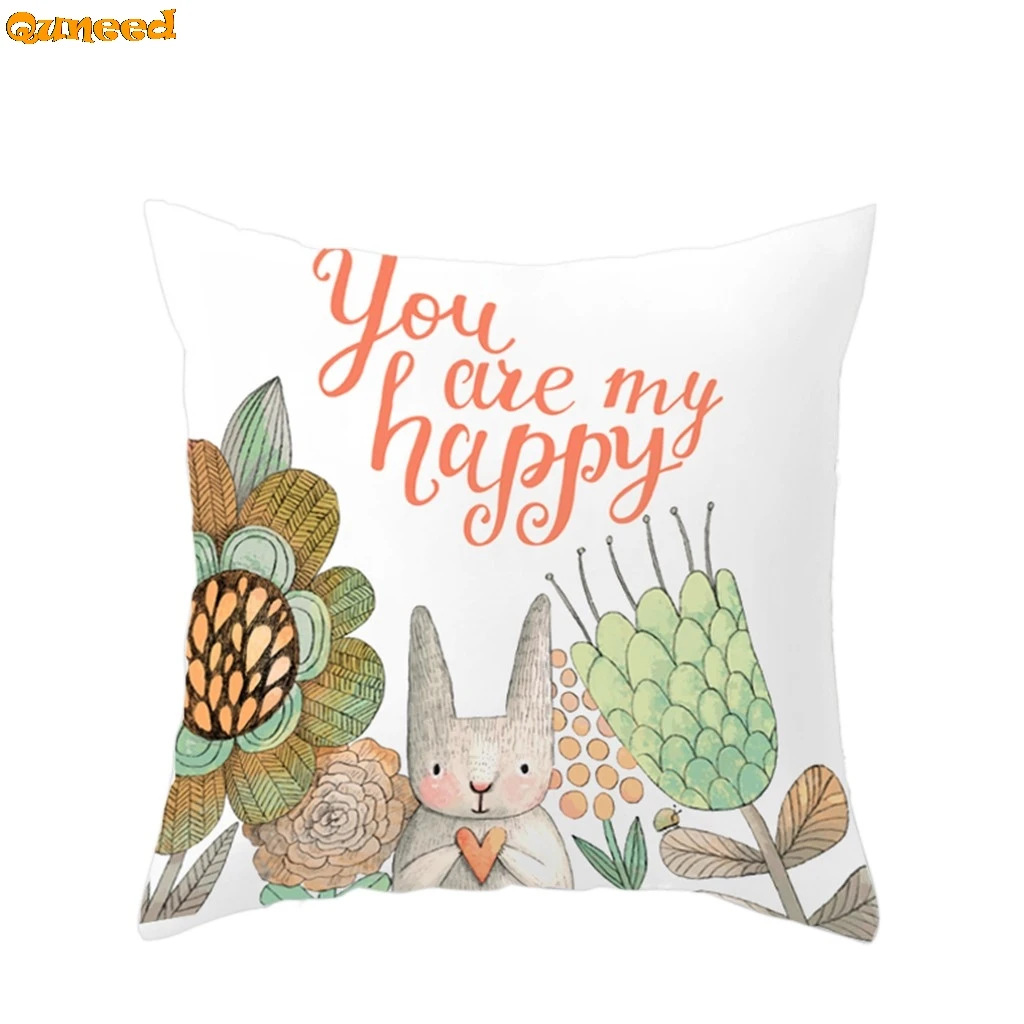 Quneed Pillow Case 45*45 Easter Sofa Bed Home Decoration Festival Square Pillow Case Cushion Cover Easter Bunny Rabbit