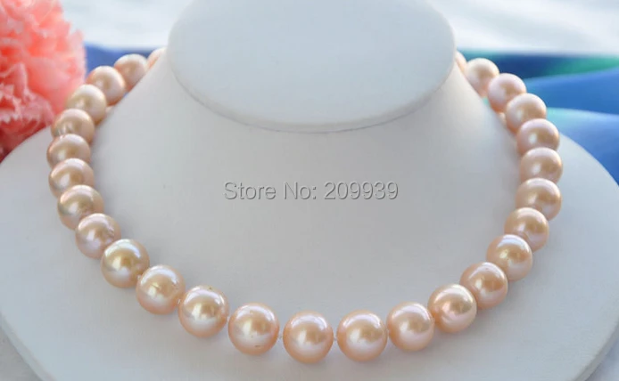 

huij 004119 Lustre AA++17" 12-15mm ROUND PINK PEARL NECKLACE 14KT
