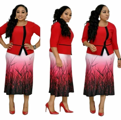 

2019 new elegent fashion style african women printing plus size dress L-3XL