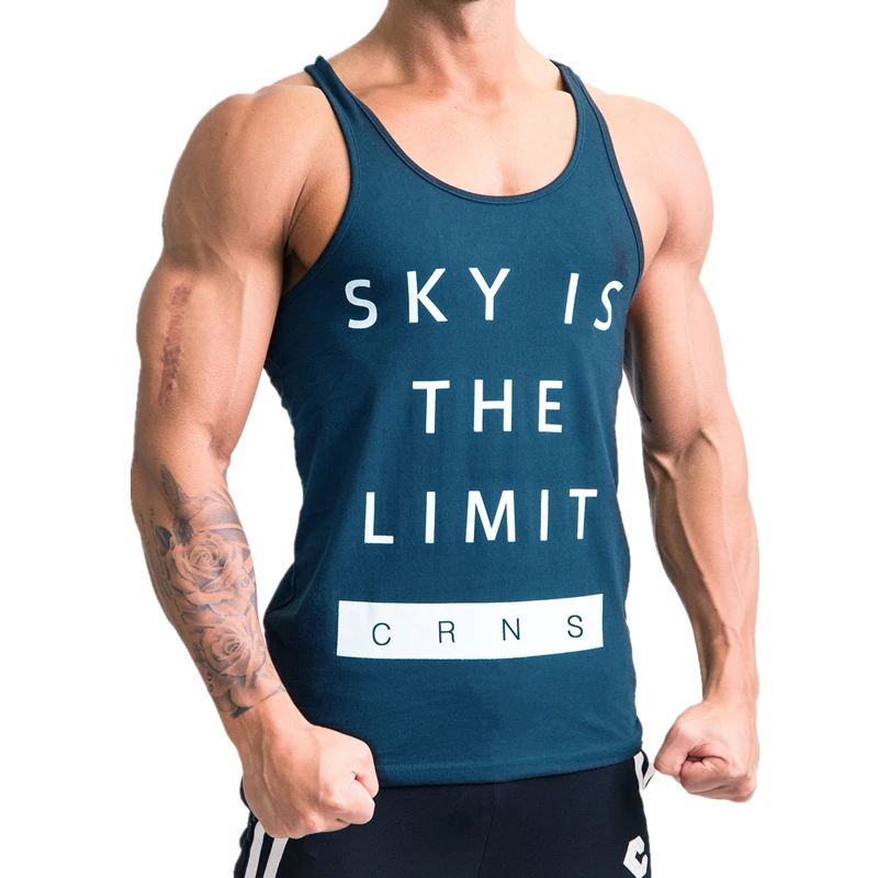 

2019 Gyms Tank Tops Men Elastic Cotton Vest O-Neck Printed breathable Tank Top Men Sleeveless Shirts Muscle Men Fitness Tops
