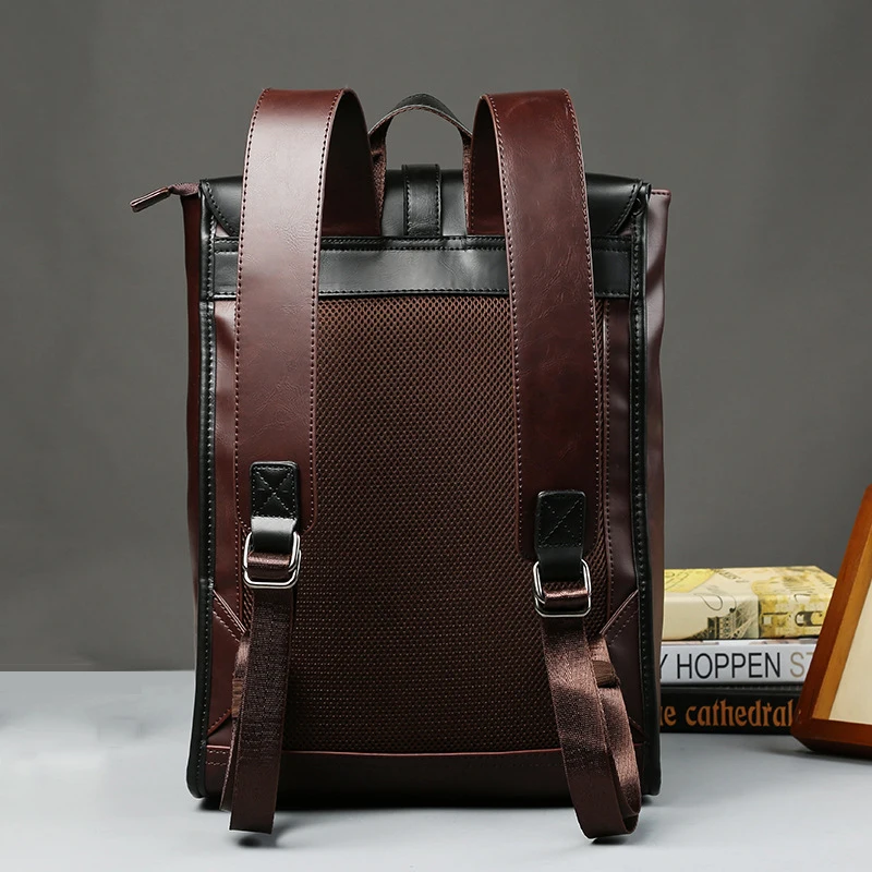  Vintage Laptop Leather Backpacks for School Bags Men PU Travel Leisure Backpacks Retro Casual Bag S - 32919107748