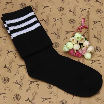 

1 Pair Thigh High Socks Over Knee Girls Football Socks (Black)