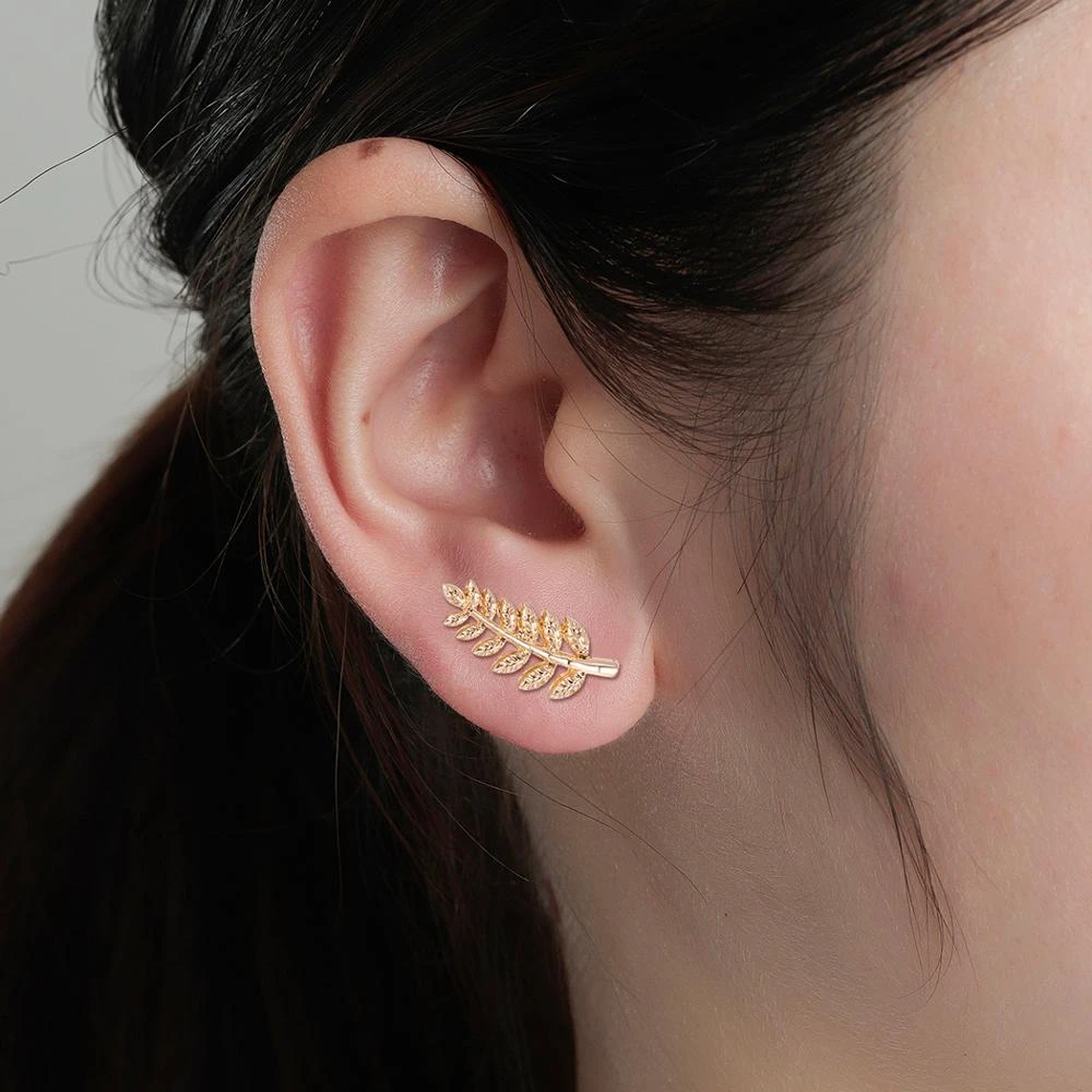 Chandler Boho pendientes trepadores de acero inoxidable para niñas, aretes pequeños hoja, hojas, rama de pluma, orugas, nupcial|Aretes| - AliExpress