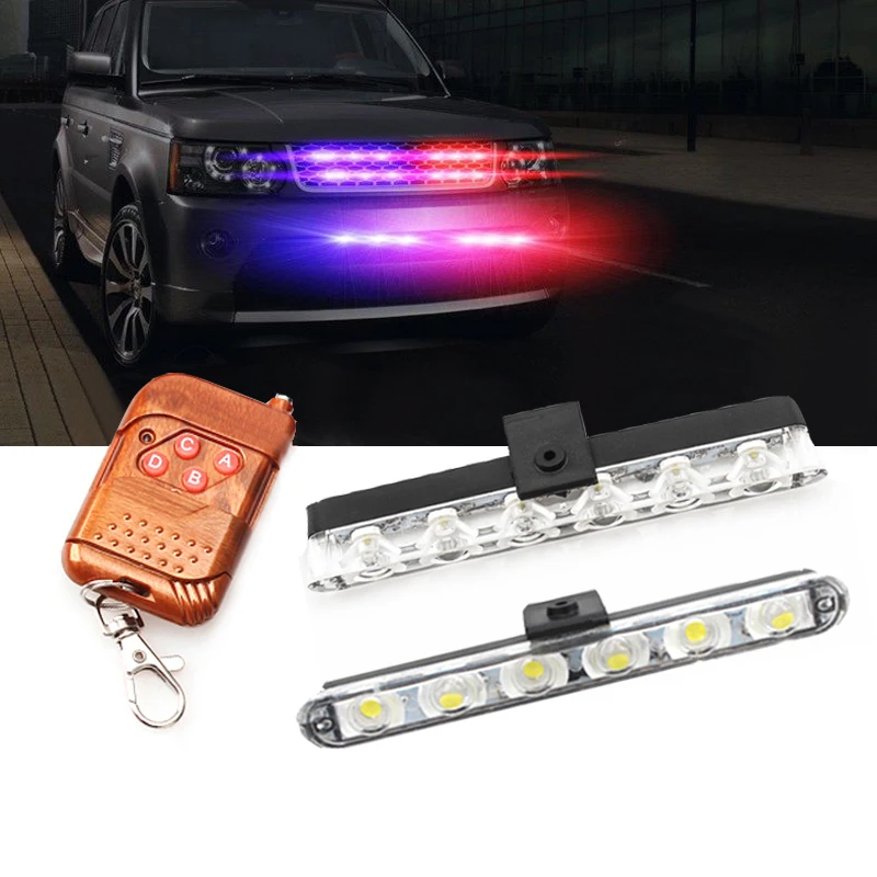 MZORANGE 2x6 LED Wired/Wireless Remote Controller Car Strobe Warning Police Light Flash Bar 12V Emergency LED Work DRL Net Grill