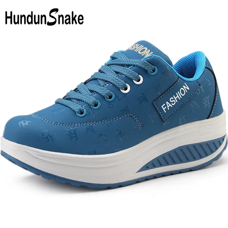 Hundunsnake Platform Sneakers For Women Leather Sports Shoes Lady Blue Women's Running Shoes 2018 Woman Sport Shoes Trainer T269