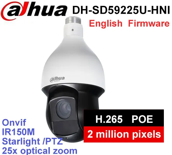 

Dahua PTZ PoE Auto-tracking IVS IP H.265 25X 2MP 1080P Starlight Network IR High speed dome camera DH-SD59225U-HNI