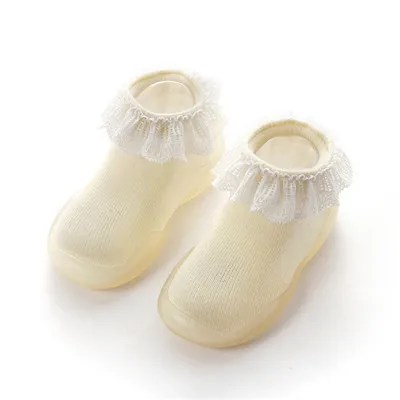 BBX-013A Детские носки с резиновой подошвой, обувь для девочек, bebe, вязаные тапочки, Уокер, мягкая детская обувь унисекс, Нескользящие мягкие носки с кружевом - Цвет: BBX-013A