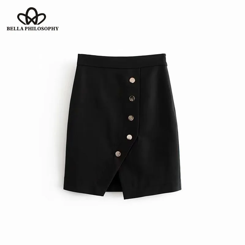 Wonder 2018 Fashion Vintage Stylish Buttons Solid Split Mini Skirt  A Line Side Zipper Streetwear Lady Casual Skirts Women