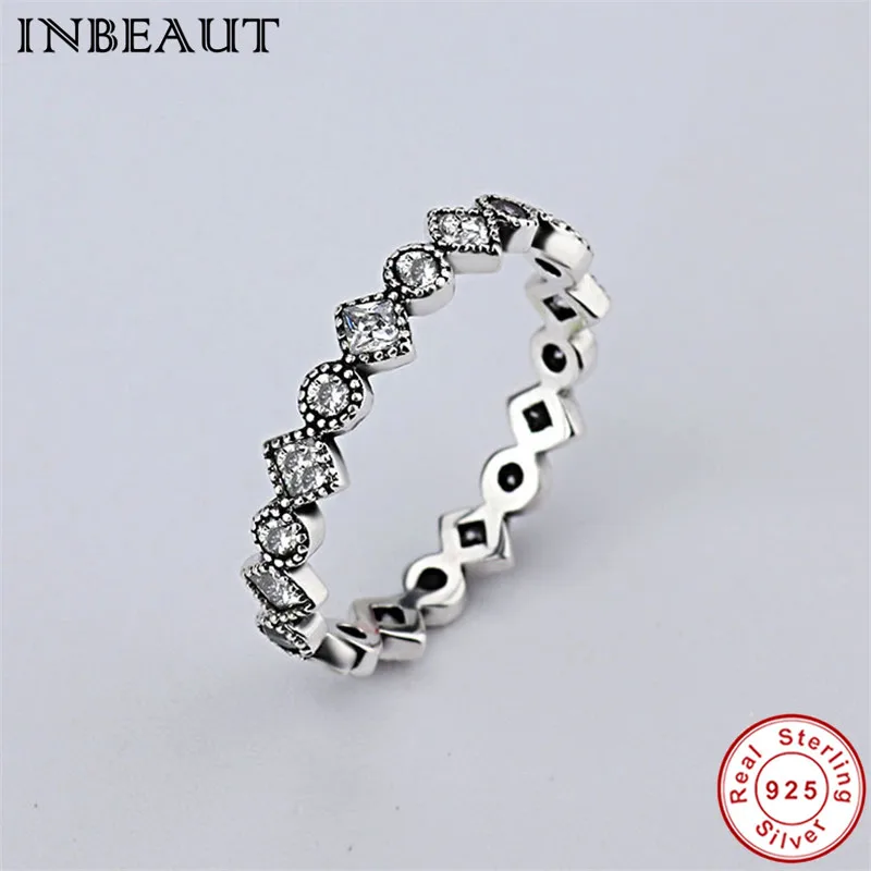 INBEAUT Antique Real 925 Sterling Silver Sparkling Cubic Zirconia Stackable Ring Women Lovely Cute Princess Wedding Rings Girls