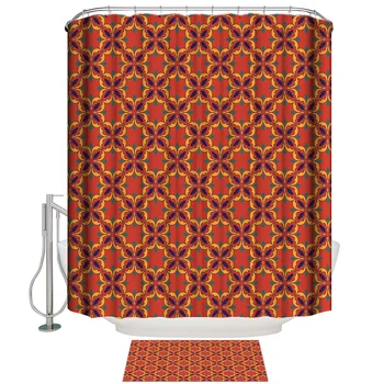 

African Orange Warm Pattern Shower Curtain Doormat Sets Bathroom Accessory Sets 2 Piece Bathroom Set Shower Curtain Sets Modern
