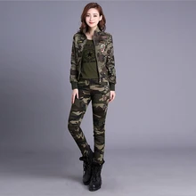 Уличный Камуфляжный спортивный костюм для женщин, хлопок размера плюс, тренировочный военный костюм из двух частей, для танцев, походов, тактические куртки и штаны