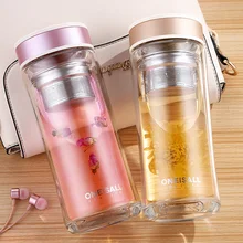 Oneisall стеклянная кружка для кофе и чая с двойными стенками, бутылка для воды, стакан с чайным фильтром, офисный стакан для кофе