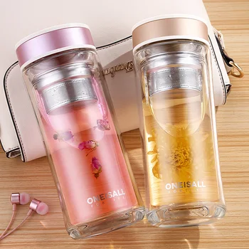 

Oneisall Double Walled Glass Coffee Tea Mug Water Bottle Tumbler With Tea Filter Office Coffee Tumbler