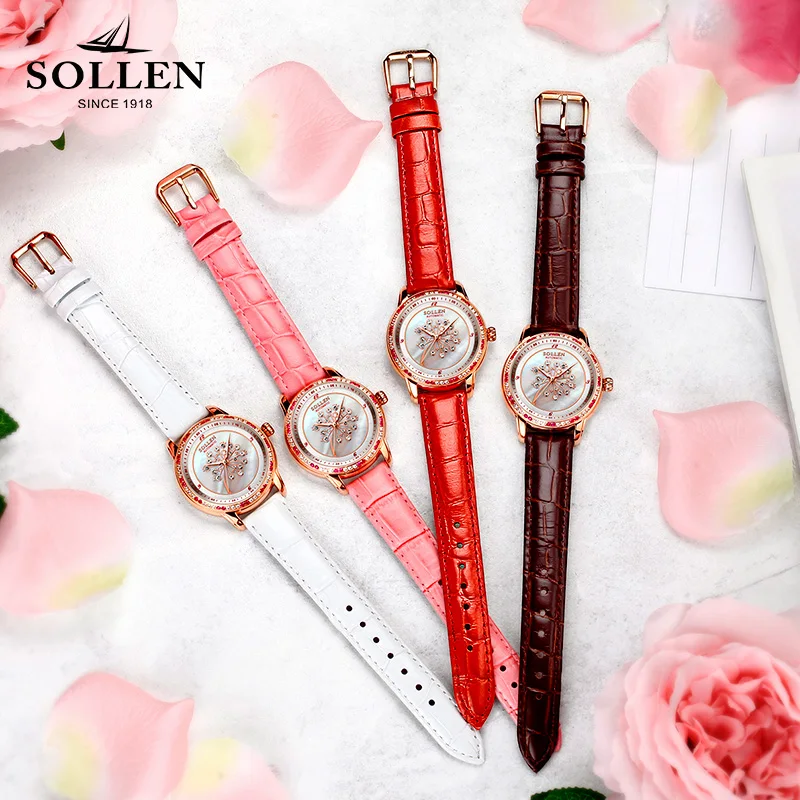 

2018 Solon original authentic ladies mechanical watch Creative shell face female watch fashion diamond female table