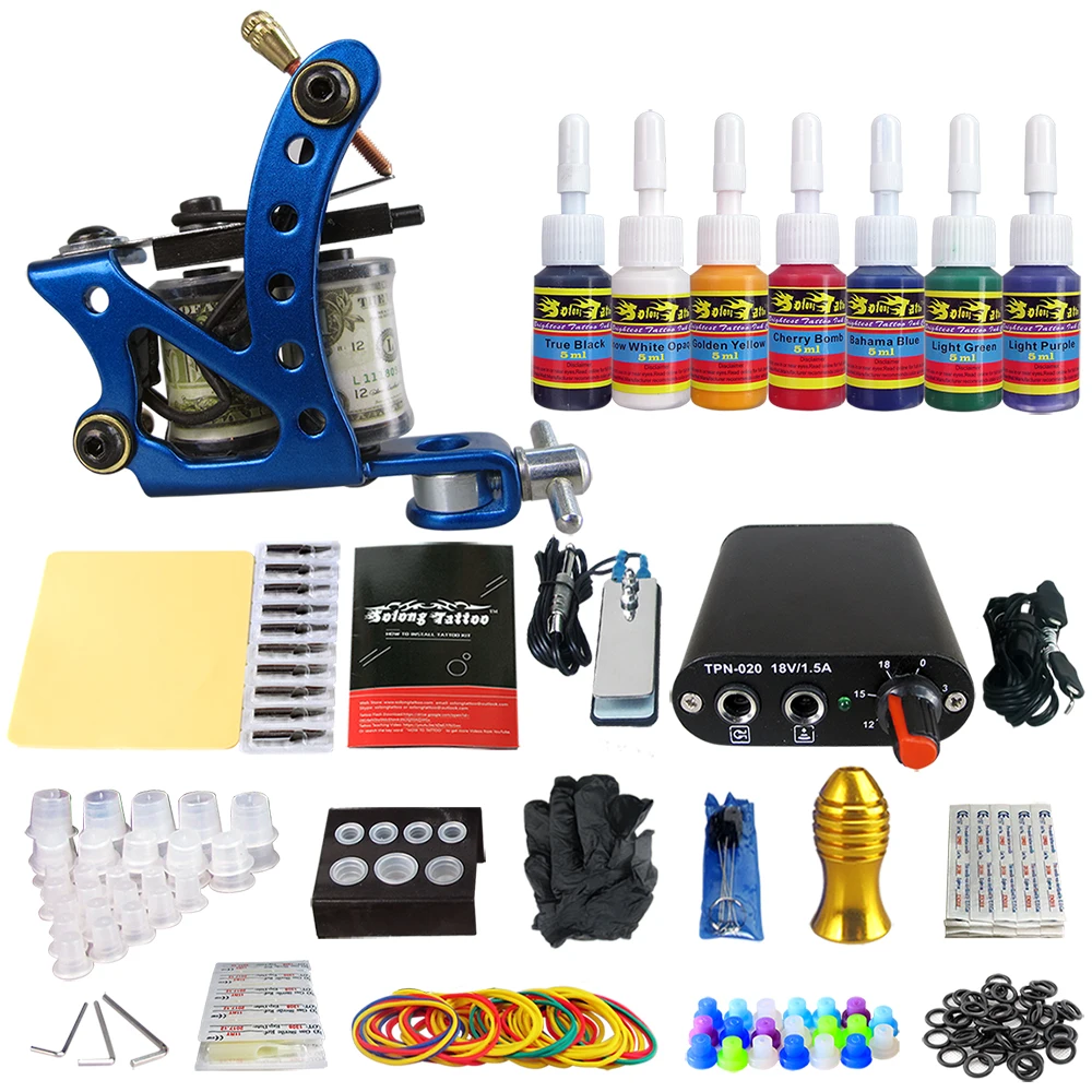 

Tattoo Beginner 1 Pro Machine Tattoo Kit Power Supply 7 color ink set TK105-7