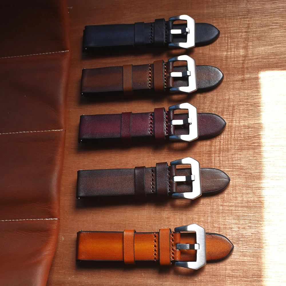 Handmade Genuine Leather Watch Strap High Leather Replacement Wristband 20mm/22mm/24mm Five Colors Optional Quick Release