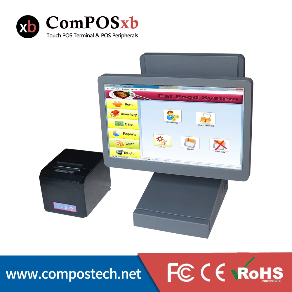 

ComPOSxb Pos System 15.6 Inch Touch Screen Dual Computer moniter POS1516D waterproof For pos supermarket system