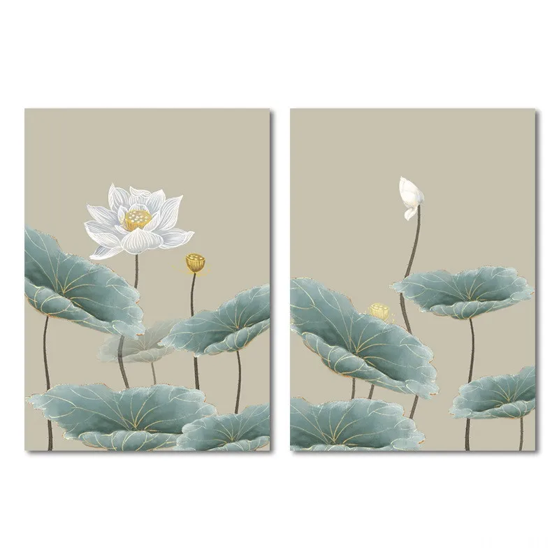 B624361（简约中式中国风手绘荷花装饰画50×70）-6