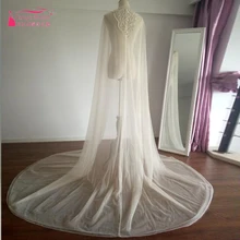 Шампань длинный широкий шарф для свадебных платьев 2 м Длина двухслойный Тюль украшенный блестками и бисером длинный плащ для невесты на заказ Vestidos ZJ002