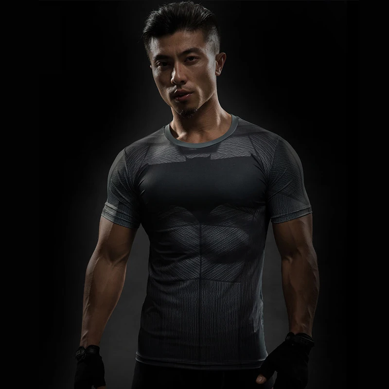 Новая компрессионная рубашка для фитнеса с Бэтменом, колготки, быстросохнущая футболка с короткими рукавами, летние мужские футболки, топы, одежда - Цвет: picture color