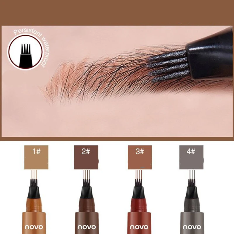 

Long lasting Eyebrow Pencil Waterproof Fork Tip Eyebrow Tattoo Pen 4 Head Fine Sketch Liquid Eyebrow Enhancer Dye Tint Pen