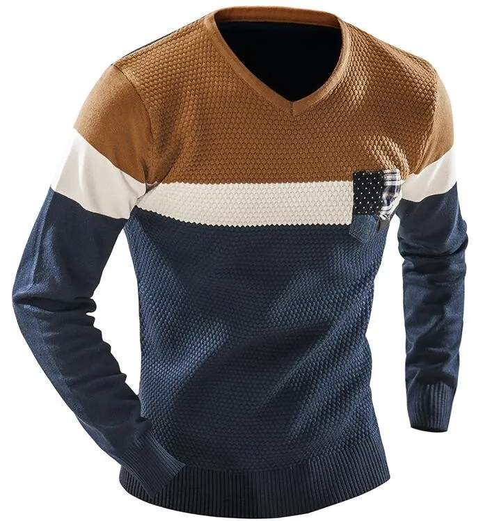 Мужская мода смешанные цвета свитер мужской досуг тонкий тянуть Homme v-образным вырезом с длинными рукавами свитер для мужчин XXL