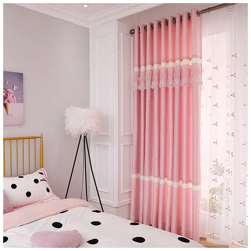 Розовая девушка хлопок и пеньковая строчка затенение шторы для гостиной столовой спальни