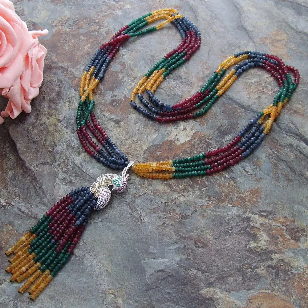

New style 4rows 2x4mm multi color stone tassel necklace micro inlay zircon accessories clasp fashion jewelry