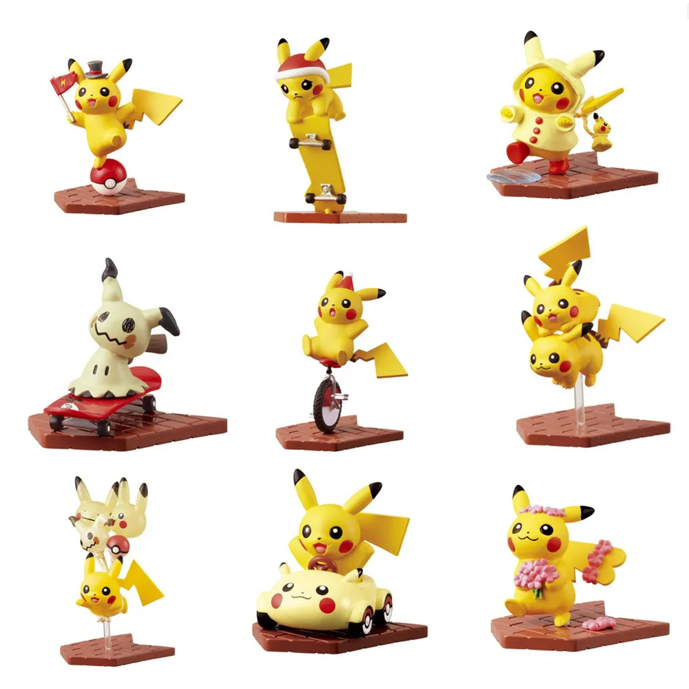 

1 pcs Cartoon Pikachu Action Figures Cute Play Skateboard Active Movement Style PVC Model Kid Gift Toy