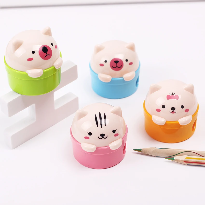 Точилка для карандашей Kawaii Пластиковая точилка с мультяшным котом и медведем