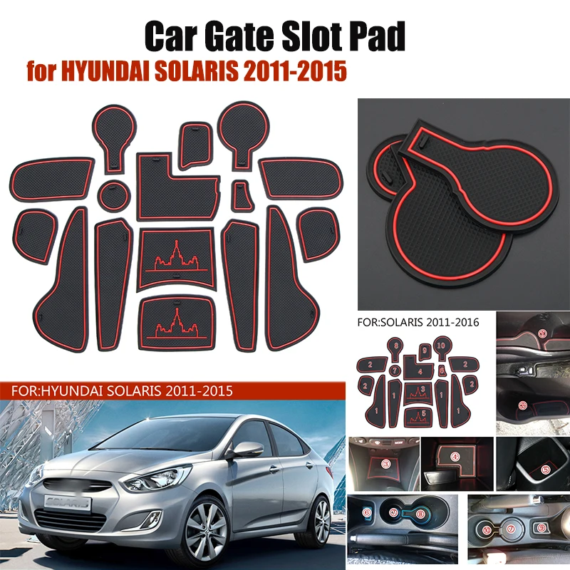 

Car Gate Slot Pad Rubber Car cup Mat Non-slip Mat Auto Accessories 16pcs Per Set For HYUNDAI SOLARIS 2011-2015 car styling