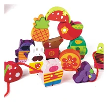 N057 Free Shipping Wooden Early Education Puzzle Hand Hands-on Coordination Beaded Digital Fruit Threading Wearing Bead Toys